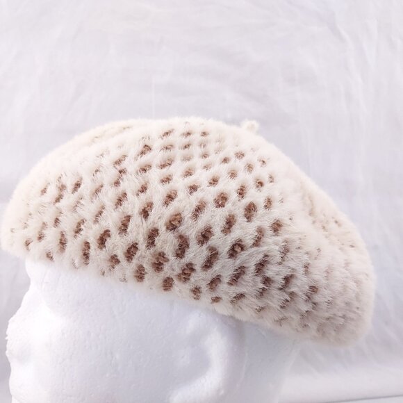 Anthropologie Textured Beret Hat French Motif One Size Adjustable Cream - Picture 4 of 7